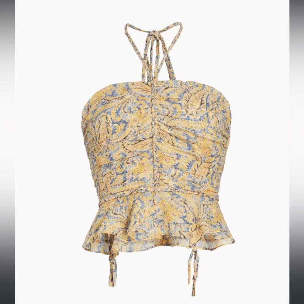 Veronica Beard Women’s Arienne Paisley Halter Silk Yellow Blue Size 8